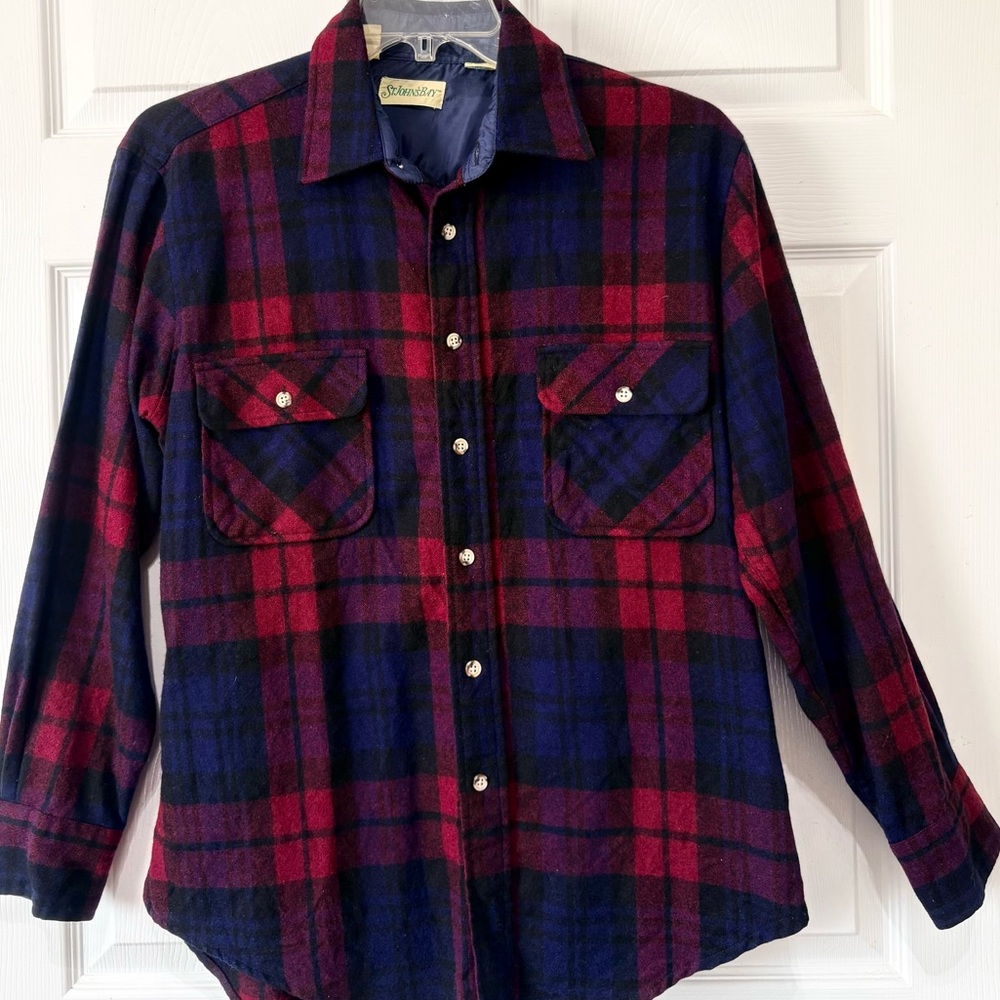 90s St John's Bay Mens 100% Virgin Wool Plaid Button Down Shirt Size Large